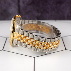 Rolex Datejust 36mm 18k 2-Tone White Roman Dial Watch Iced 11ct Diamonds