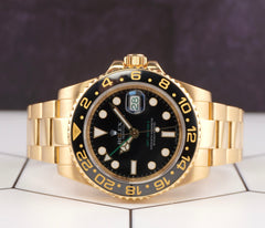 Rolex 40mm GMT Master II 18K Yellow Gold Black Dial Men's Watch 116718
