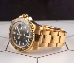 Rolex 40mm GMT Master II 18K Yellow Gold Black Dial Men's Watch 116718