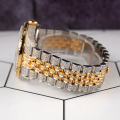 Rolex Datejust 36mm 18k 2-Tone Black Roman Dial Watch Iced 11ct Diamonds