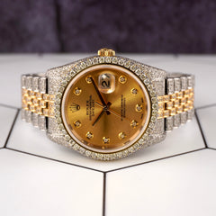Rolex Datejust 36mm 18k 2-Tone Gold Diamond Dial Watch Iced 11ct Diamonds