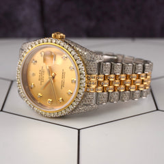 Rolex Datejust 36mm 18k 2-Tone Gold Diamond Dial Watch Iced 11ct Diamonds