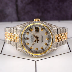 Rolex Datejust 36mm 18k 2-Tone White Diamond Dial Watch Iced 14ct Diamonds