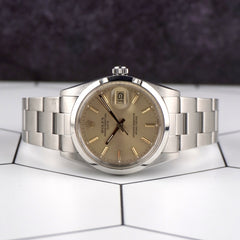 Rolex 34mm Oyster Perpetual Date Gold Dial Steel Men's Watch 15000 Papers