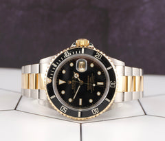 Rolex Submariner Date 40mm 18k Yellow Gold & Steel Black Dial Oyster Watch 16613