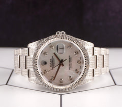 Rolex Oyster Datejust 36mm Steel Mens Watch Iced 7ct Diamond White MOP 116200