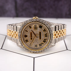 Rolex Datejust 36mm 18k Yellow Gold/Steel 16ct Iced Out Roman Dial Ref: 116233