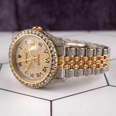 Rolex Datejust 36mm 18k Yellow Gold/Steel 16ct Iced Out Roman Dial Ref: 116233