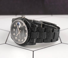 Rolex 36mm Oyster Perpetual Datejust Black Iced Out 9ct Diamond Watch Ref 116200