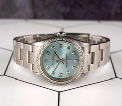 Rolex 31mm Oyster Perpetual Ladies Steel 1ct Diamond Ice blue Watch Ref 67480
