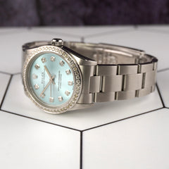 Rolex 31mm Oyster Perpetual Ladies Steel 1ct Diamond Ice blue Watch Ref 67480