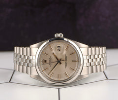 Rolex 36mm Datejust Mens Steel Smooth Folded Jubilee Silver Dial Watch 1600