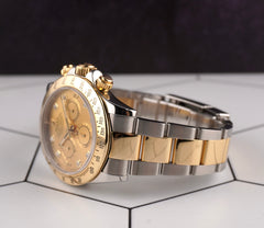 Rolex Daytona Cosmograph 40mm 18k & Steel Men's Oyster Gold Dial Watch 116523