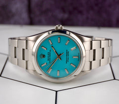 Rolex 34mm Oyster Perpetual Stainless Steel Baby Blue Dial Watch 14000