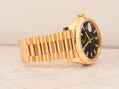 Rolex Day-Date 40mm Black Index Dial Fluted Yellow Gold Men's Watch 228238