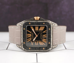Cartier Santos 100XL Mens Iced Out 5ct Genuine Diamonds Roman Leather Ref 2656