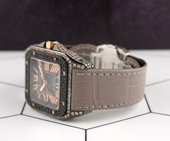 Cartier Santos 100XL Mens Iced Out 5ct Genuine Diamonds Roman Leather Ref 2656