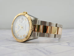 Rolex Datejust 36mm Turn O Graph 18k YG Steel White Dial Men's Watch 16263