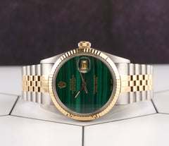Rolex 36mm Datejust 18K Steel Yellow Gold Malachite Dial Watch 16013