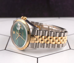 Rolex 36mm Datejust 18K Steel Yellow Gold Malachite Dial Watch 16013