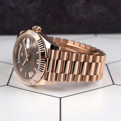 Rolex Day-Date 41mm Rose Gold Chocolate Dial President Bracelet Watch 228235