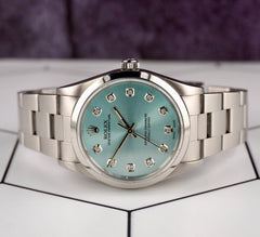 Rolex 34mm Oyster Perpetual Ice Blue Diamond Dial Stainless Steel Watch 14000