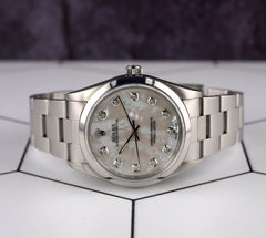 Rolex 34mm Oyster Perpetual White Mop Diamond Dial Stainless Steel Watch 14000