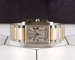 Cartier 28mm Tank Francaise Chronograph Steel Yellow Gold Mens Watch 2303