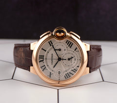 Cartier Ballon Bleu 44mm 18K Rose Gold Silver Dial Automatic Watch 3568 Papers