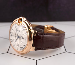 Cartier Ballon Bleu 44mm 18K Rose Gold Silver Dial Automatic Watch 3568 Papers