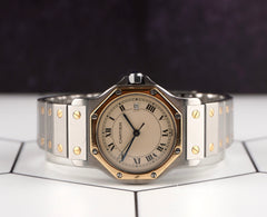 Cartier Santos Ronde Octagon 30mm Two-Tone Cream Dial Steel Watch 187902