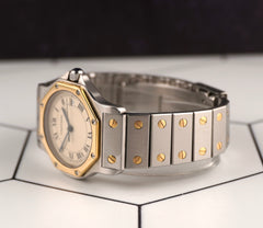 Cartier Santos Ronde Octagon 30mm Two-Tone Cream Dial Steel Watch 187902
