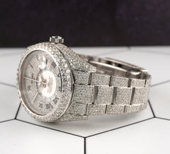 Rolex Sky-Dweller 42mm Steel Oyster Watch Iced Out 25ct Diamonds Ref 326934