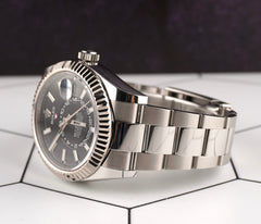 Rolex Sky-Dweller 42mm Men 18k White Gold Bezel Steel Watch Oyster Black 326934