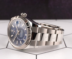 Rolex Sky-Dweller 42mm Men 18k White Gold Bezel Steel Watch Oyster Blue 326934