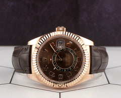 Rolex Sky-Dweller 42mm Rose Gold Chocolate Arabic Dial Crocodile Strap 326135