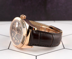 Rolex Sky-Dweller 42mm Rose Gold Chocolate Arabic Dial Crocodile Strap 326135