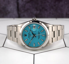 Rolex Date 34mm Ladies Baby Blue Dial Oyster Steel Watch 15000