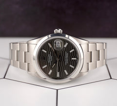Rolex Date 34mm Ladies Grey Motif Dial Smooth Oyster Steel Watch 15000