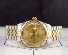 Rolex Vintage 36mm Datejust Gold Dial Steel Yellow Gold Fluted Men's Watch 1601