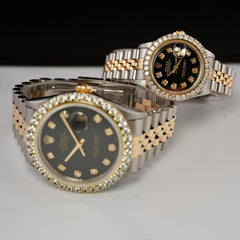 Rolex SET Datejust 26/36mm 18k Yellow Gold & Steel 2.50ct Diamonds Black Dial