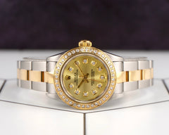 Rolex Ladies 25mm Oyster Perpetual 18k Gold & Steel 1.5ct Diamond Watch 67193