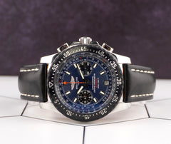 Breitling 44mm Skyracer Raven Blue Dial Leather Band Steel Men's Watch A27364