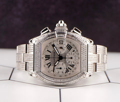 Cartier 43mm Roadster XL Silver Dial Iced Out 6ct Diamonds Men's Watch Ref 2618