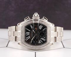 Cartier 43mm Roadster XL Black Dial Iced Out 6ct Diamonds Men's Watch Ref 2618