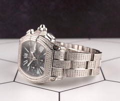 Cartier 43mm Roadster XL Black Dial Iced Out 6ct Diamonds Men's Watch Ref 2618