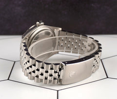 Rolex 36mm Datejust Steel Engine-Turned Jubilee Dark Blue Palm Motif Watch 16030