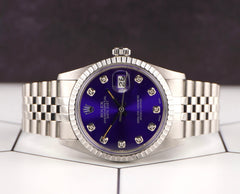 Rolex 36mm Datejust Steel Engine-Turned Dark Blue Dial Watch 16030