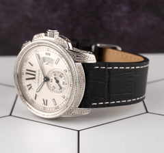 Cartier Calibre 42mm Men's Steel Watch White Dial Iced 2.5ct Diamonds Ref 3389