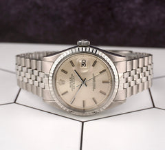 Rolex 36mm Datejust Mens Steel Engine-Turned Jubilee Silver Dial Watch 1603